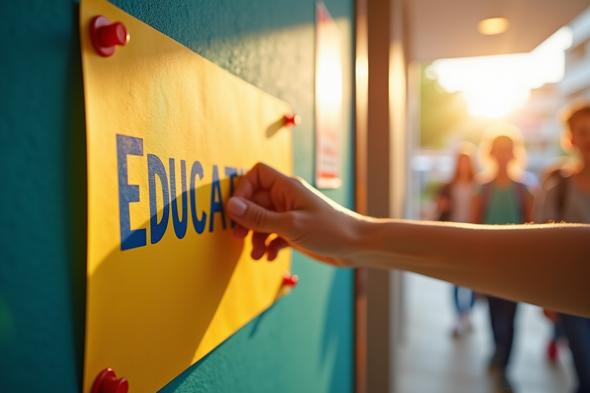 Main accrochant une bannière de slogan éducatif motivant