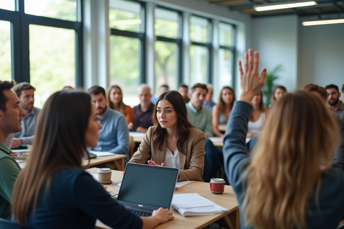 Groupe diversifié en atelier de formation interactif