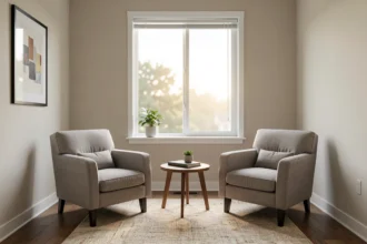 Cabinet de consultation avec deux fauteuils et une lumière douce