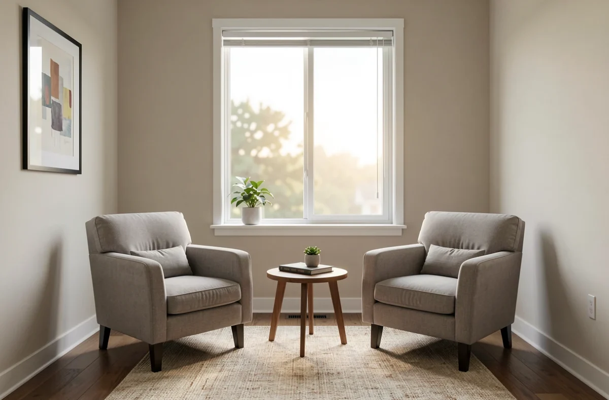 Cabinet de consultation avec deux fauteuils et une lumière douce