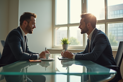 Coach et client en discussion dans un bureau moderne