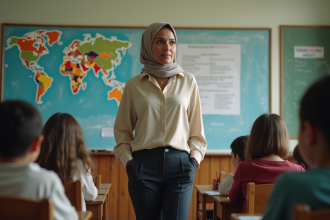 Professeure nord-africaine dans une classe de français