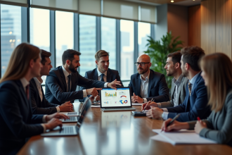 Groupe de professionnels en réunion dans un bureau moderne