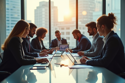 Équipe diversifiée en réunion de stratégie d'entreprise