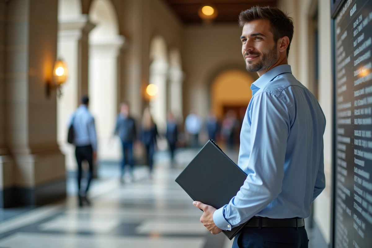 Étudiant consultant le classement des écoles de commerce proposant des programmes en alternance