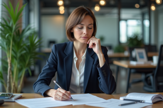 Femme d affaires en costume dans un bureau moderne