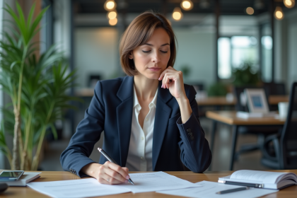 Femme d affaires en costume dans un bureau moderne