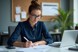 Femme d'affaires en réunion de travail dans un bureau moderne