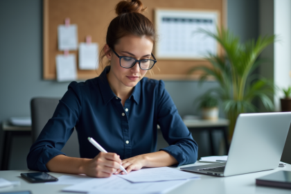 Femme d'affaires en réunion de travail dans un bureau moderne