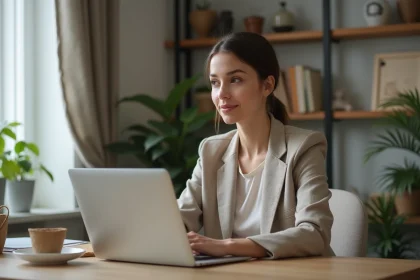 Femme au bureau à domicile travaillant sur son ordinateur