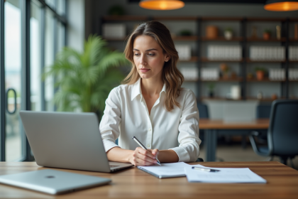 Femme professionnelle au bureau prenant des notes