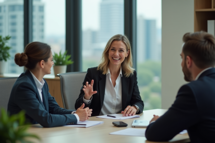 Femme en réunion d'affaires dans un bureau moderne