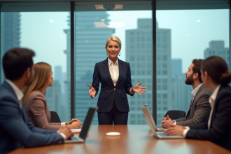 Femme d'âge mûr en réunion de travail en entreprise