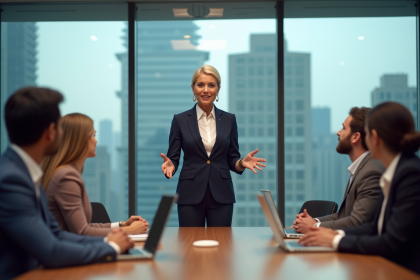 Femme d'âge mûr en réunion de travail en entreprise