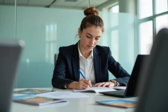 Jeune femme en formation tourisme lors d'un atelier professionnel