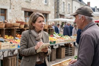 Femme d'affaires à Vierzon parlant avec un fermier