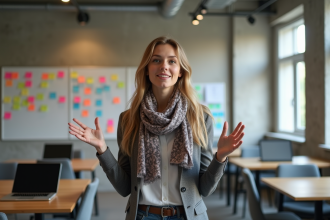 Jeune femme confiante en coworking moderne