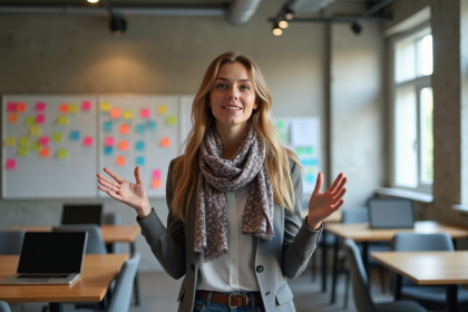 Jeune femme confiante en coworking moderne