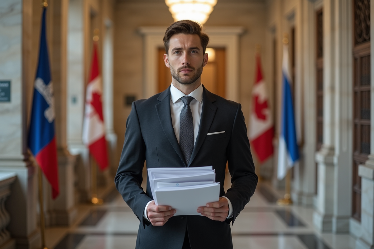 Jeune fonctionnaire québecois dans un couloir officiel