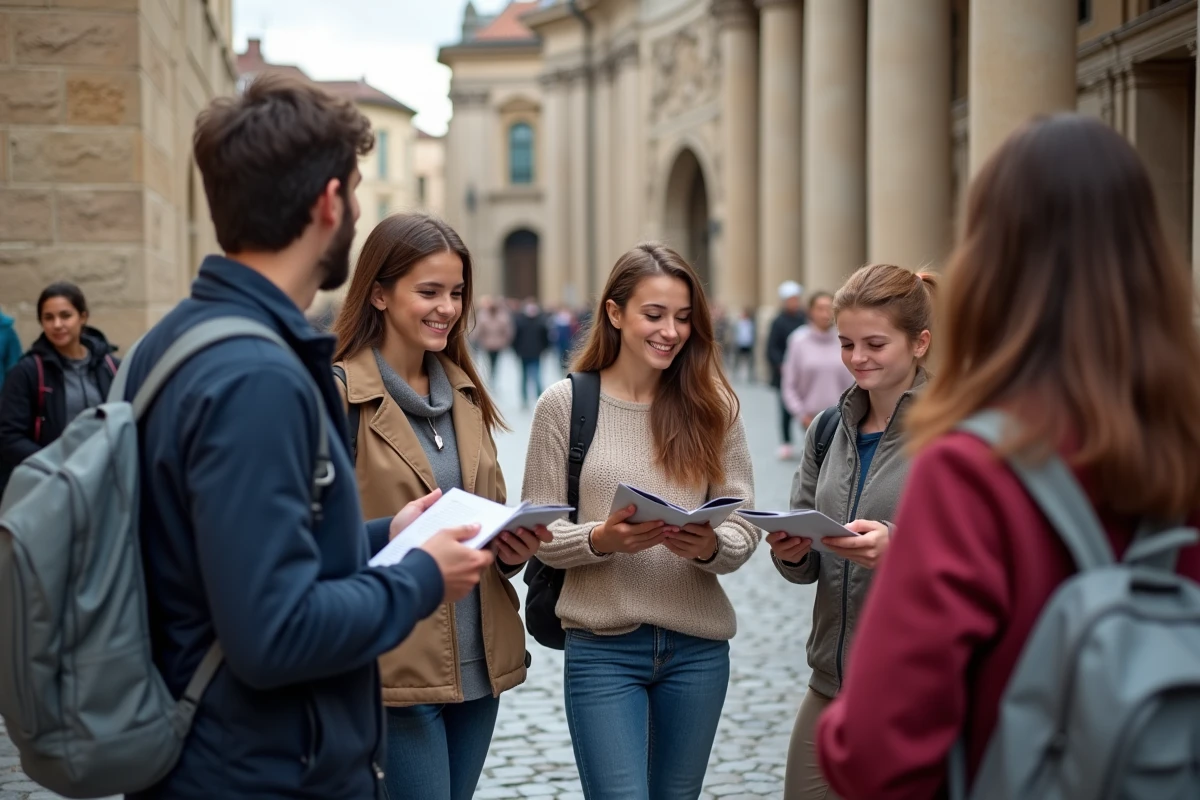 Groupe de jeunes en activité touristique en extérieur