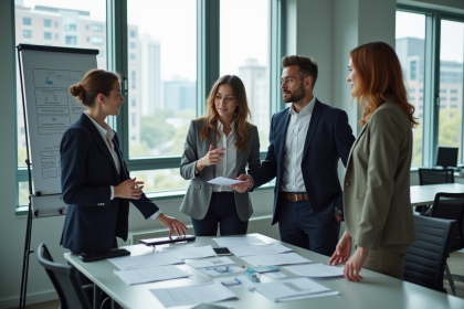 Groupe de professionnels en réunion collaborative