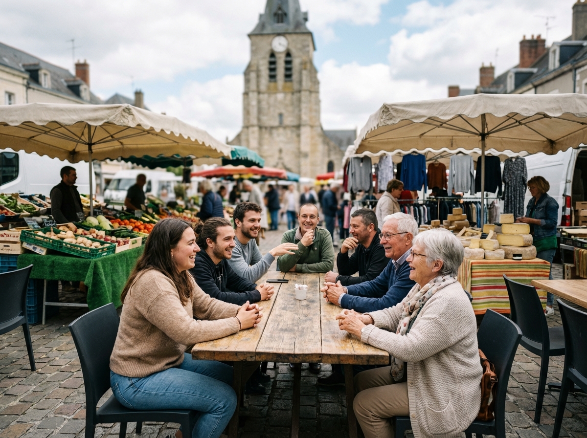 Groupe de personnes discutant au marché de Vierzon