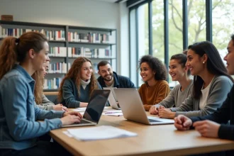 Groupe d'étudiants universitaires en discussion