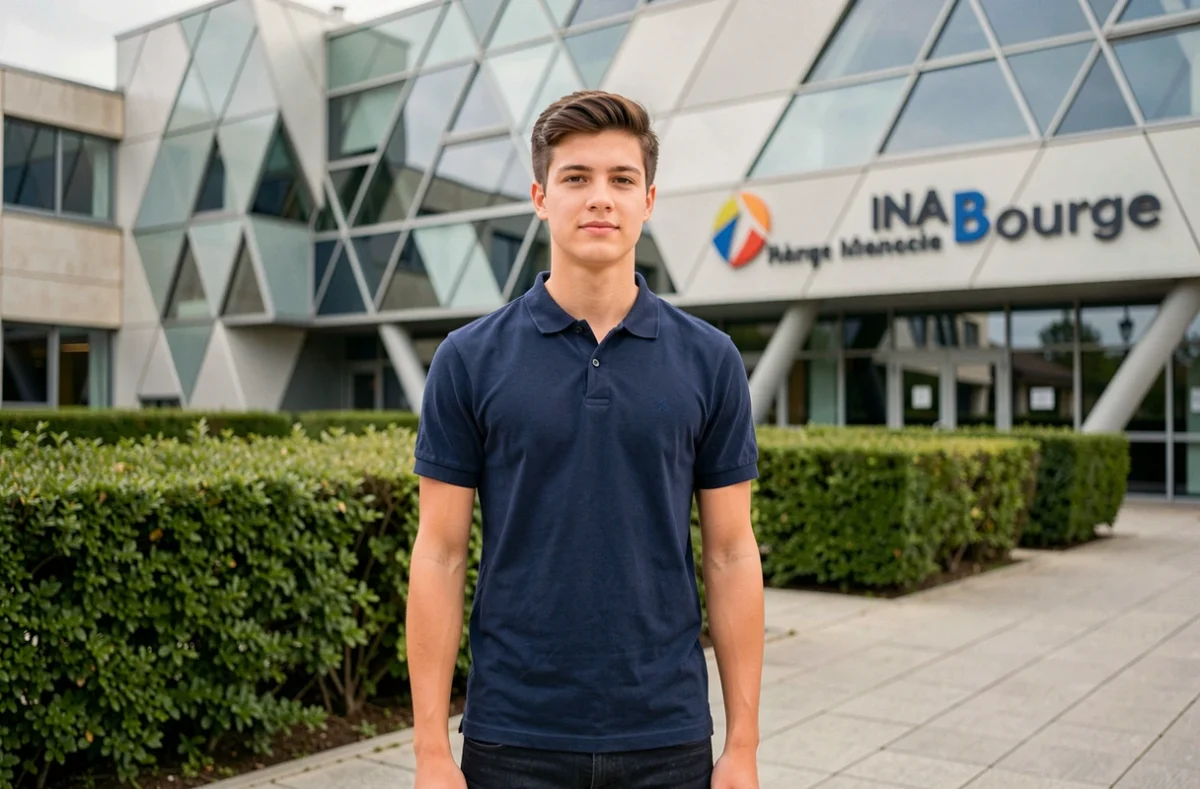 Étudiant devant le bâtiment moderne de l'INSA Centre-Val de Loire à Bourges
