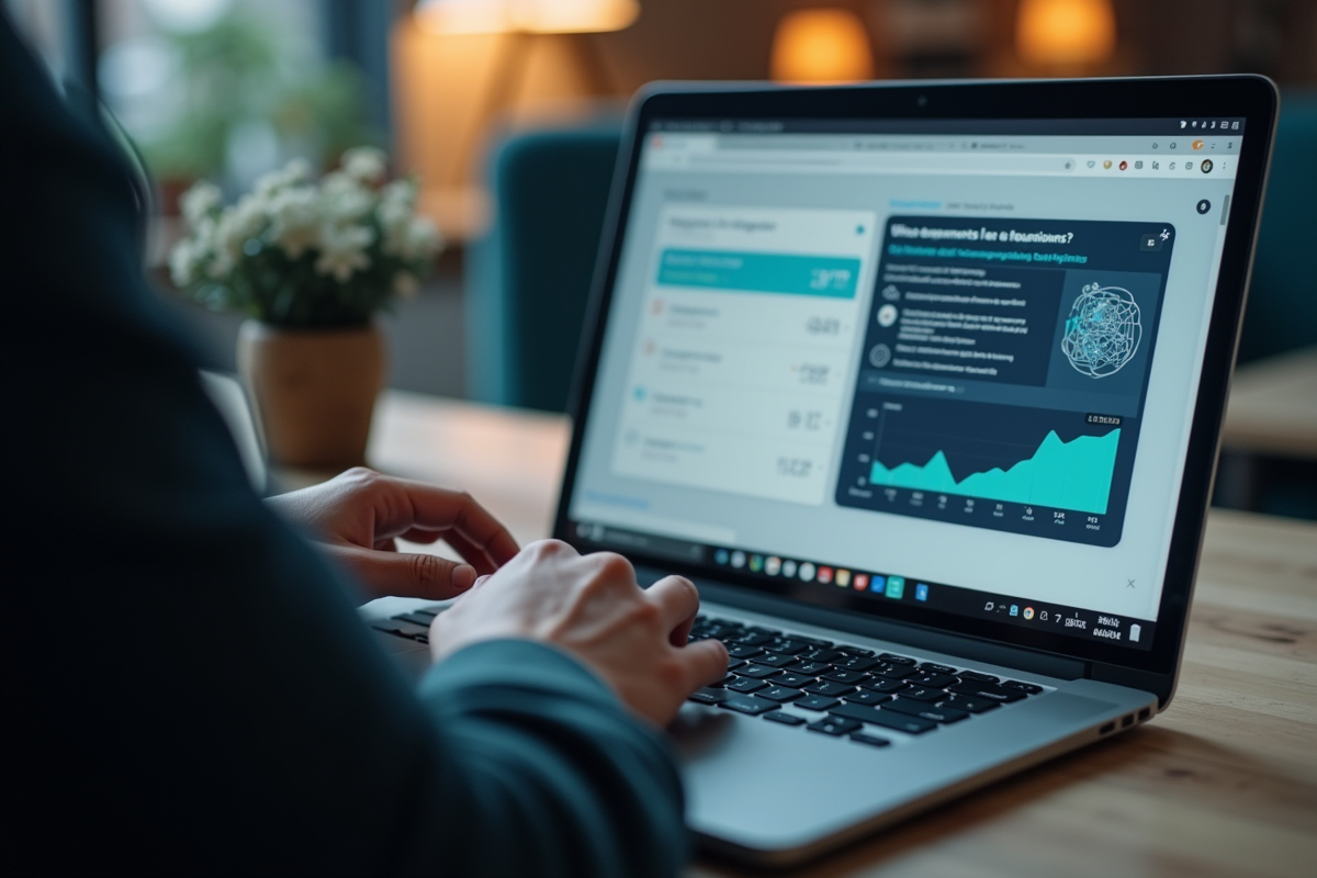 Main adulte naviguant sur plateforme éducative en ligne