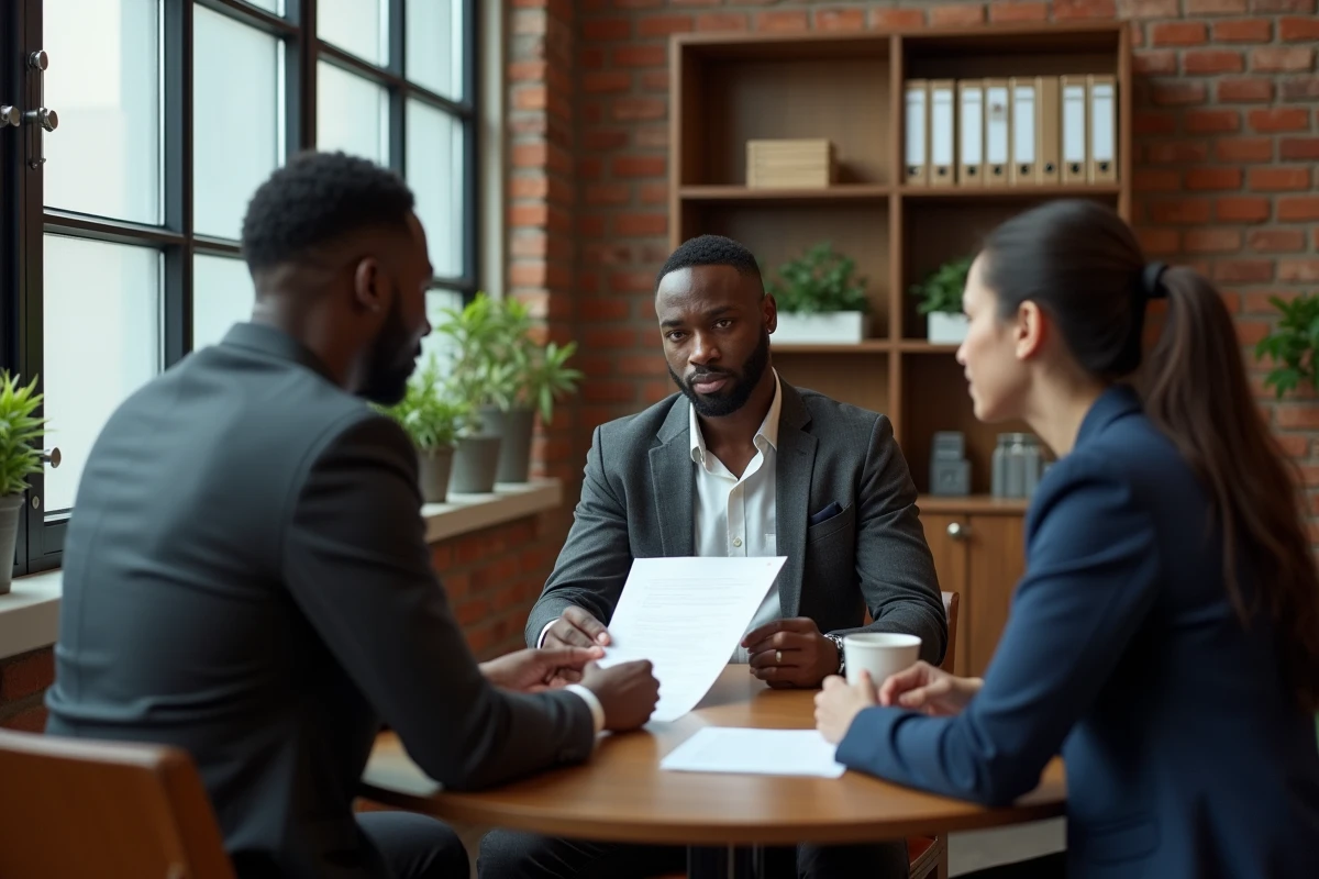 Jeune manager masculin en session de mentorat informel avec son équipe, définissant les bases d'un leadership pratique