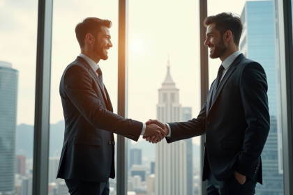 Jeune professionnel serrant la main d'un cadre dans un bureau moderne