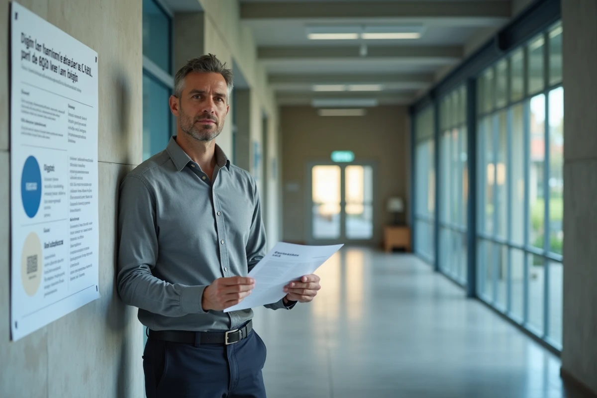 Administrateur universitaire tenant un document RGPD dans un couloir de l'académie de Strasbourg