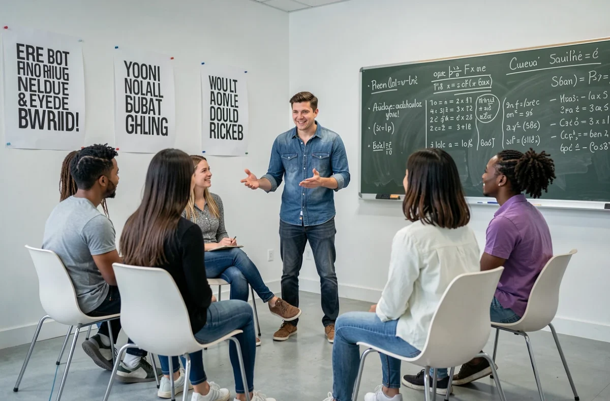 Professeur dynamique animant une session de conversation anglaise chez Yes'N'You Nord
